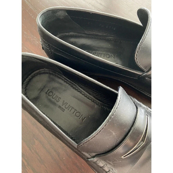 Authentic 100% LOUIS VUITTON Mens Shoes Black Loafers Size 7.5 LV fits 8.5 US - Picture 5 of 16